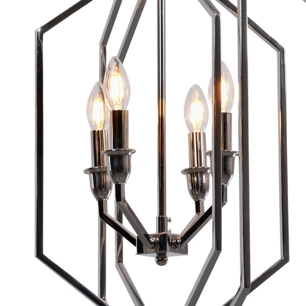 Zentique Geometric Metal Pendant Light with Open-Frame Stainless Steel Design Casting Dramatic Shadow Patterns W20 x H32 x D20 ZD7395-4N