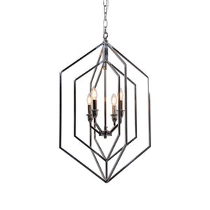 Zentique Geometric Metal Pendant Light with Open-Frame Stainless Steel Design Casting Dramatic Shadow Patterns W20 x H32 x D20 ZD7395-4N