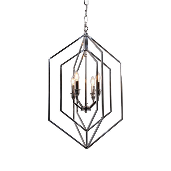 Zentique Geometric Metal Pendant Light with Open-Frame Stainless Steel Design Casting Dramatic Shadow Patterns W20 x H32 x D20 ZD7395-4N