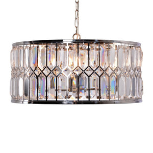 Zentique Crystal Drum Chandelier Polished Stainless Steel with Faceted Crystal Accents for Warm Ambient Glow ZD7398-6N