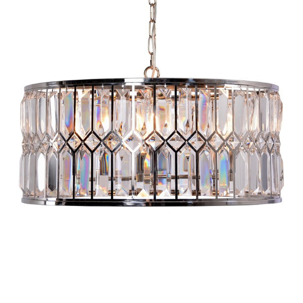 Zentique Crystal Drum Chandelier Polished Stainless Steel with Faceted Crystal Accents for Warm Ambient Glow ZD7398-6N
