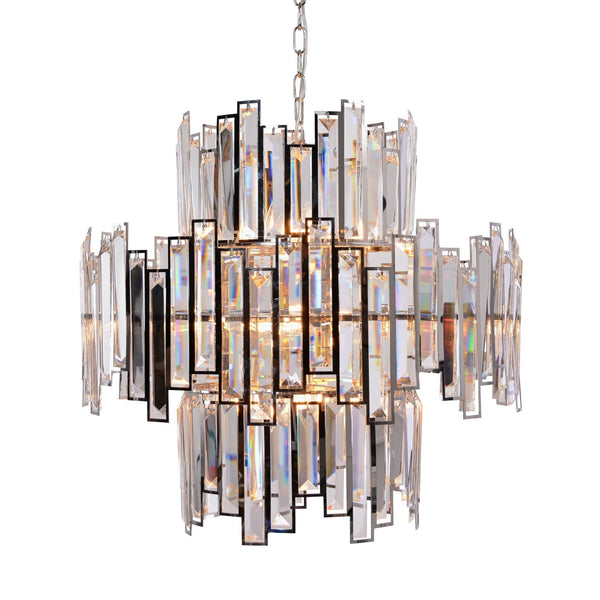 Zentique Abstract Crystal Chandelier - Elegant Modern Lighting With Clear Crystals And Chrome Accents For Home Chrome Stainless Steel,Clear Crystal Stainless Steel,Crystal Zd7399-14n