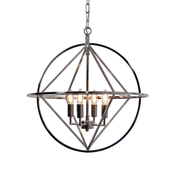 Zentique Geometric Metal Pendant Light – Modern Fixture To Elevate Your Home Décor With Industrial Elegance Chrome Stainless Steel,Clear Crystal Stainless Steel,Iron Zd7409-4n