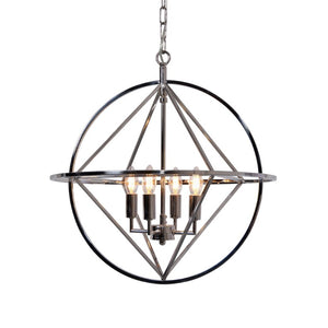 Zentique Geometric Metal Pendant Light with Open-Frame Stainless Steel Design Casting Dramatic Shadow Patterns W22 x H24 x D22 ZD7409-4N