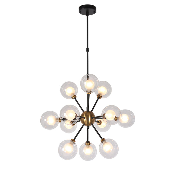 Globe Burst Pendant Light Matte Black, Gold, Clear Glass ZD7584-12BR-MB Zentique