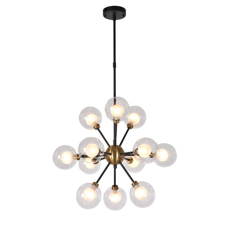 Zentique Globe Burst Pendant Light Fixture with Hand-Blown Glass Globes, Iron Frame, Symmetrical Modern Centerpiece ZD7584-12BR-MB