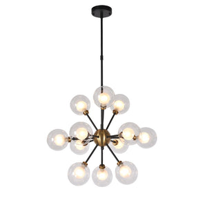 Zentique Globe Burst Pendant Light Fixture with Hand-Blown Glass Globes, Iron Frame, Symmetrical Modern Centerpiece ZD7584-12BR-MB