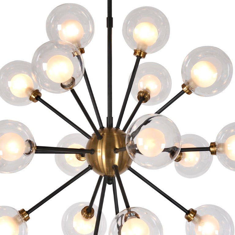 Zentique Globe Burst Pendant Light Large sculptural iron & glass chandelier, multi-directional ambient glow, 32" ZD7584-18BR-MB