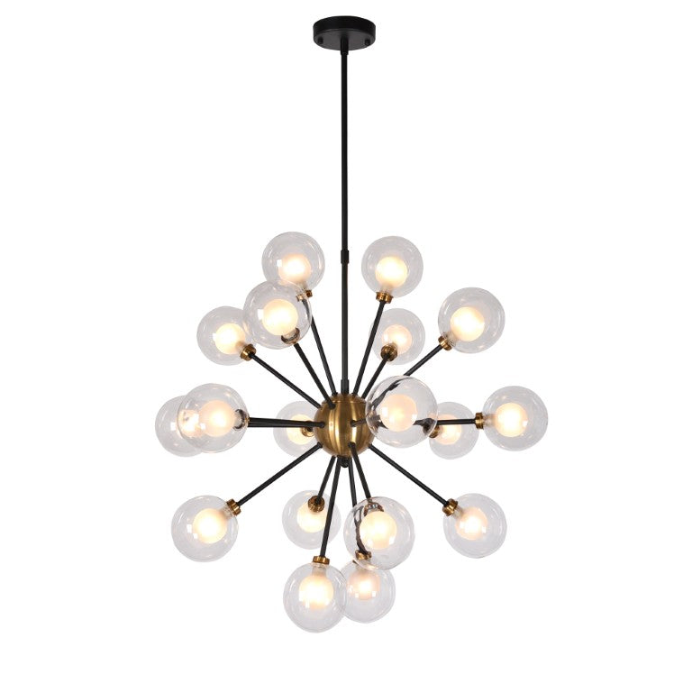 Zentique Globe Burst Pendant Light Large sculptural iron & glass chandelier, multi-directional ambient glow, 32" ZD7584-18BR-MB