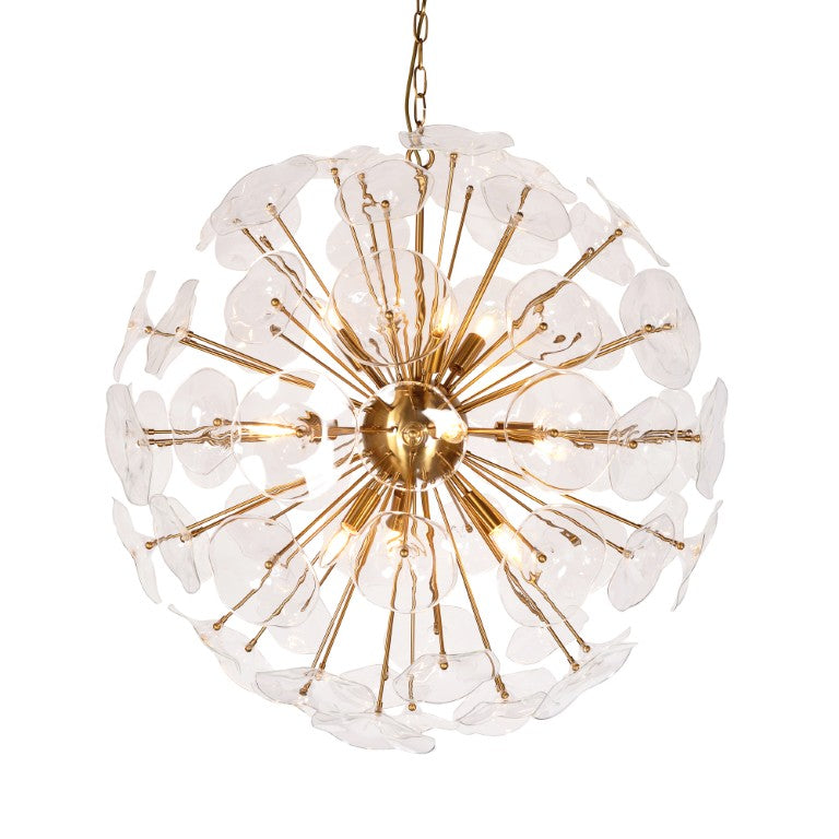 Zentique Petal Oversized Burst Pendant Light – Sculptural Layered Glass Petals, Iron Frame, Ambient Glow ZD7629-10BR