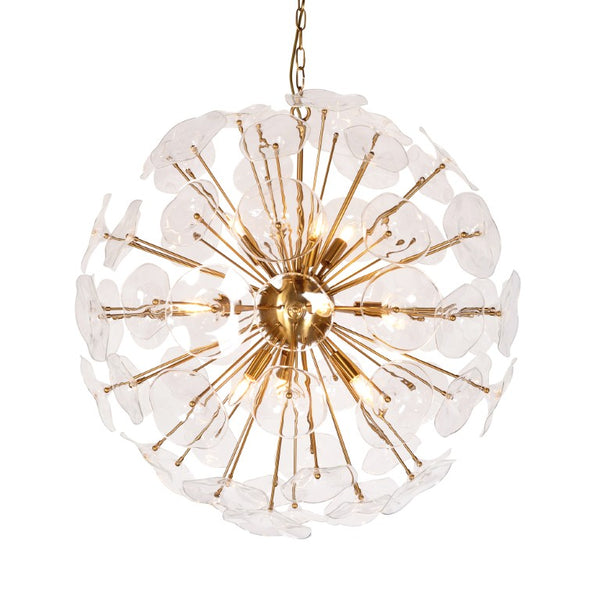 Zentique Petal Oversized Burst Pendant Light – Sculptural Layered Glass Petals, Iron Frame, Ambient Glow ZD7629-10BR