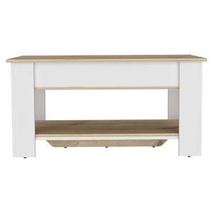English Elm Storage Table with Liftable Top and Shoe Rack Lower Shelf Light Oak White – Space-Saving Entryway Storage B097133162
