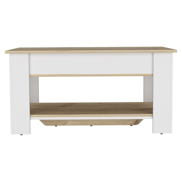 English Elm Storage Table with Liftable Top and Shoe Rack Lower Shelf Light Oak White – Space-Saving Entryway Storage B097133162