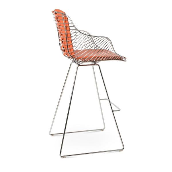 Soho Concept Zebra Wire Barstools - Modern Steel Frame With Removable Seat Pads & 5-year Guarantee, Stylish Design Chrome,Orange  Soho-concept-dining-chair-10078