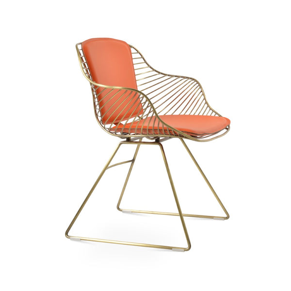 Soho Concept Zebra Wire Armchair With Removable Seat Pad - Stylish Steel Frame In Chrome, Gold, Or Brass Finishes Brass,Orange  Soho-concept-dining-chair-06275