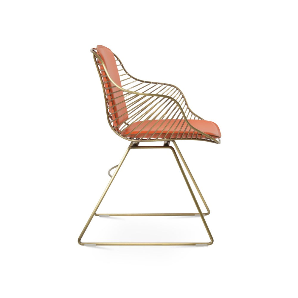 Soho Concept Zebra Wire Armchair With Removable Seat Pad - Stylish Steel Frame In Chrome, Gold, Or Brass Finishes Brass,Orange  Soho-concept-dining-chair-06275