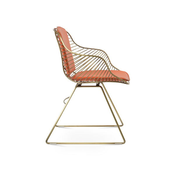 Soho Concept Zebra Wire Armchair With Removable Seat Pad - Stylish Steel Frame In Chrome, Gold, Or Brass Finishes Brass,Orange  Soho-concept-dining-chair-06275