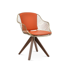 Soho Concept Zebra Pyramid Wood Armchair: Stylish Swivel Dining Chair With Black Steel Frame & Removable Pad Walnut,Brass,Orange  Soho-concept-dining-chair-06264
