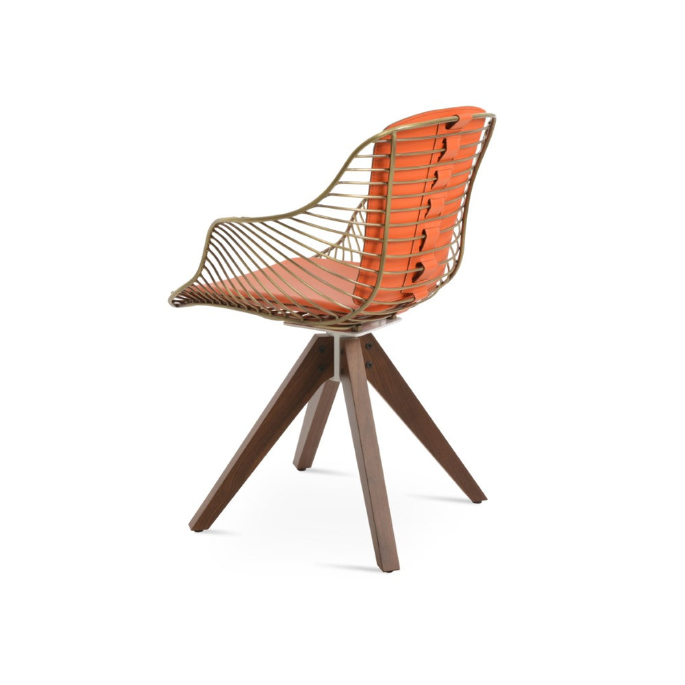 Soho Concept Zebra Pyramid Wood Armchair: Stylish Swivel Dining Chair With Black Steel Frame & Removable Pad Walnut,Brass,Orange  Soho-concept-dining-chair-06264