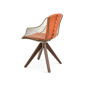 Soho Concept Zebra Pyramid Wood Armchair: Stylish Swivel Dining Chair With Black Steel Frame & Removable Pad Walnut,Brass,Orange  Soho-concept-dining-chair-06264