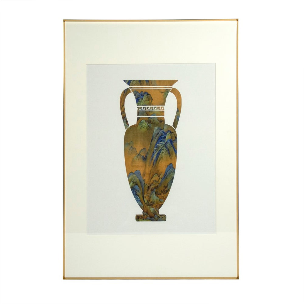 Zentique Grecian Vase Art Print - Elegant Home Decor With Beige, Blue & Gold For Timeless Sophistication Beige,Blue,Gold Iron,Paper,Glass Zen-180503-3