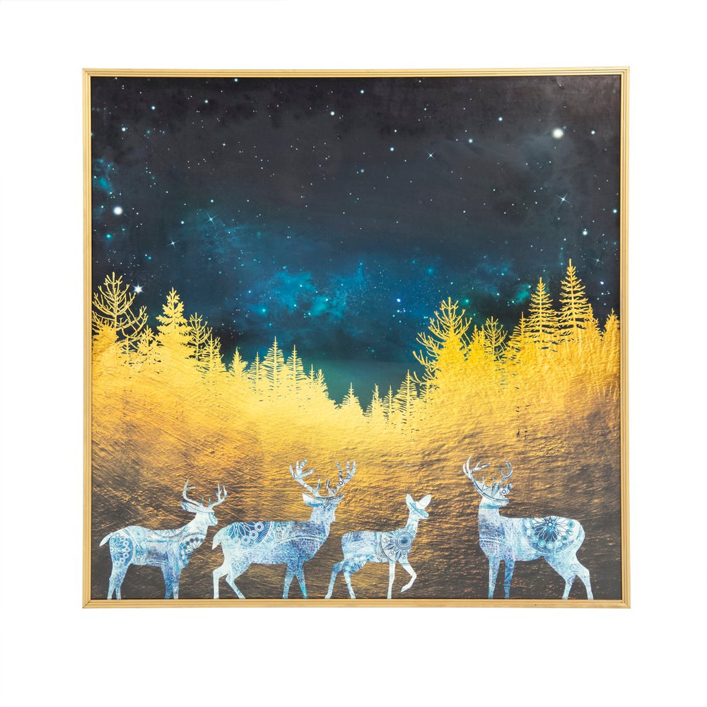 Zentique Family Of Deer Art Print - Elegant Wildlife Decor With Vibrant Colors For A Stunning Home Centerpiece Gold,Blue,Yellow,White Iron,Glass Zen-180503-7