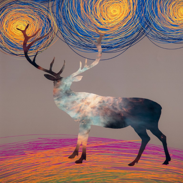 Zentique Deer Elegant Wall Art Print with Iron Frame & Glass, 24x36 Ready-to-Hang Rustic Modern Focal Piece ZEN-29158-1A
