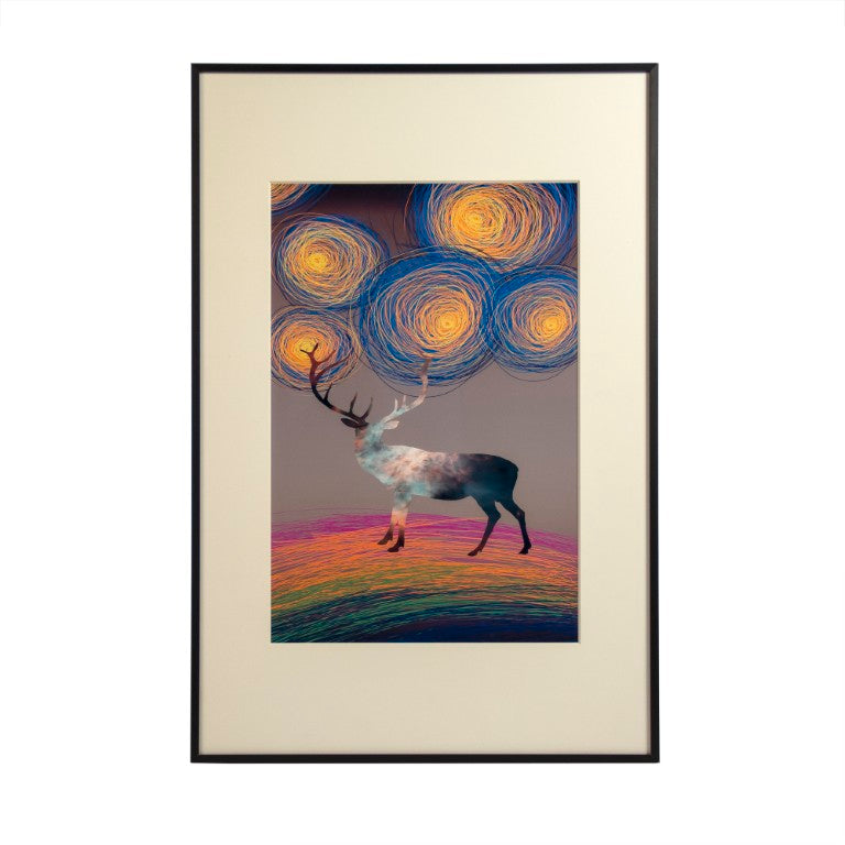 Zentique Deer Elegant Wall Art Print with Iron Frame & Glass, 24x36 Ready-to-Hang Rustic Modern Focal Piece ZEN-29158-1A