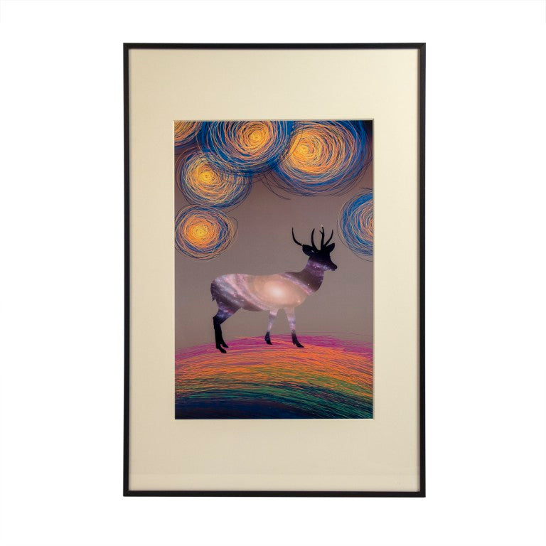 Zentique Deer Iron-Framed Art Print 24x36 with Glass Cover — Elegant Nature Illustration, Ready-to-Hang Decor ZEN-29158-1B