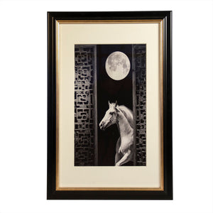 Zentique Horse And Moon Art Print - Enchanting Celestial Decor In Elegant Black And Gold Frame For Any Space Neutral,Black,Gold Frame Iron,Paper,Glass Zen-29158-2b