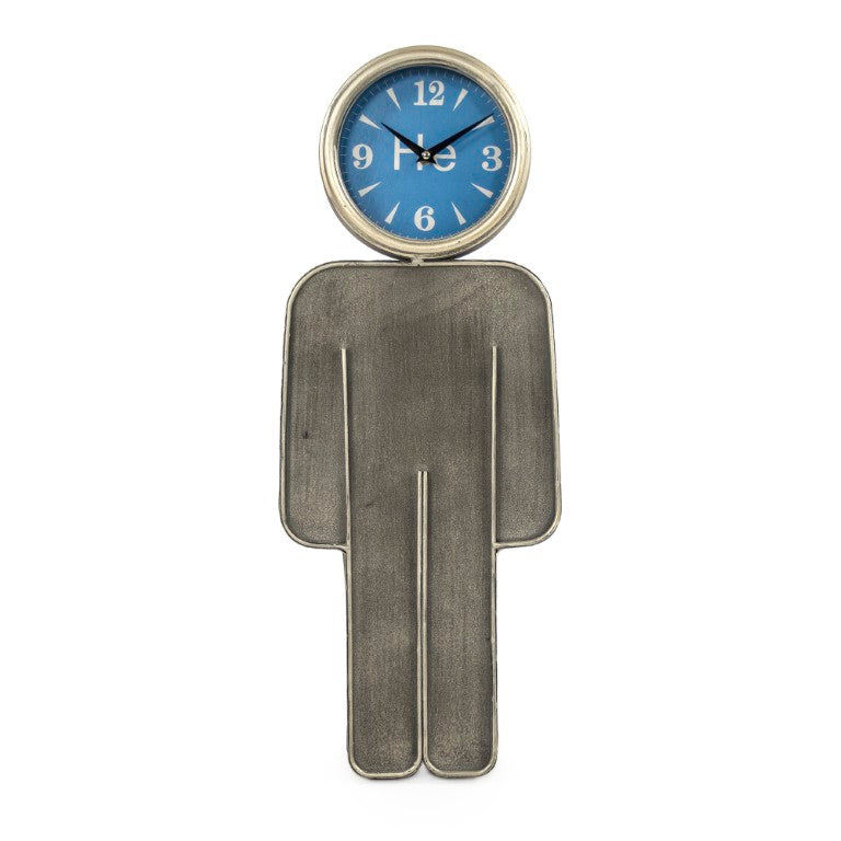 Zentique Boy Whimsical Wall Clock for Kids Room 10x25in Metal Frame Glass Face Battery Operated Decor ZEN-55206B