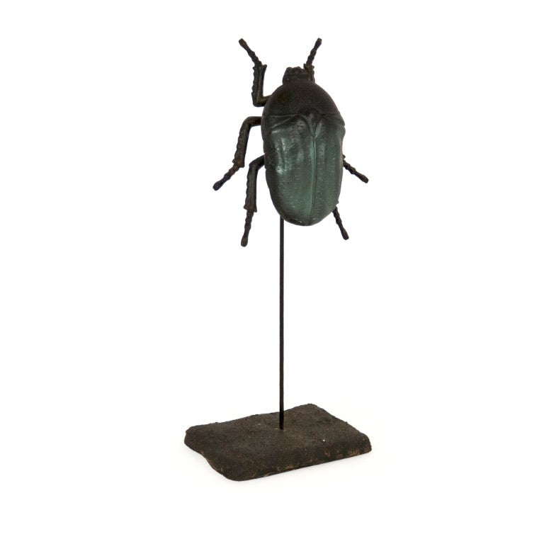 Zentique Small June Beetle Resin Sculpture on Minimal Stand — Handcrafted Iridescent Desk Ornament, 9" Tall ZEN-LF4516422BL