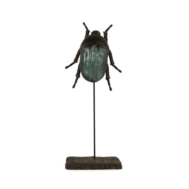 Zentique Small June Beetle Resin Sculpture on Minimal Stand — Handcrafted Iridescent Desk Ornament, 9" Tall ZEN-LF4516422BL