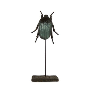 Zentique Small June Beetle Resin Sculpture on Minimal Stand — Handcrafted Iridescent Desk Ornament, 9" Tall ZEN-LF4516422BL