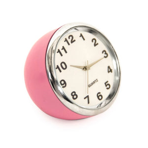 Zentique Pink Mini Table Clock — Compact Powder-Coated Pink Iron Frame with Clear Glass Face, Giftable Accent for Desk ZEN-MC Pink