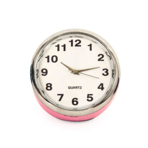 Zentique Pink Mini Table Clock — Compact Powder-Coated Pink Iron Frame with Clear Glass Face, Giftable Accent for Desk ZEN-MC Pink