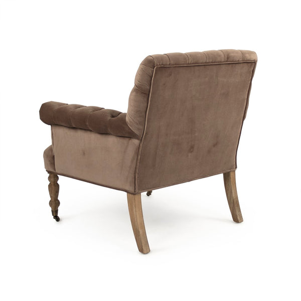 Lorraine Tufted Arm Chair Limed Grey Oak, Brown Velvet ZEN026 E272 V011 Zentique