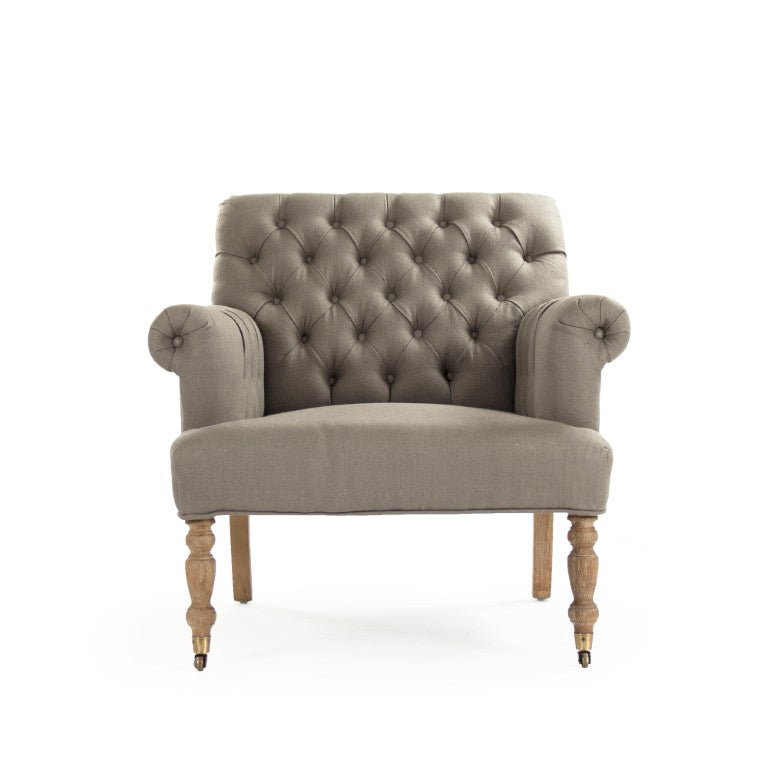 Zentique Lorraine Tufted Arm Chair in Linen with Oak Frame — Tufted Back, Plush Seat, Timeless Accent Seating (98) ZEN026 E272 A048