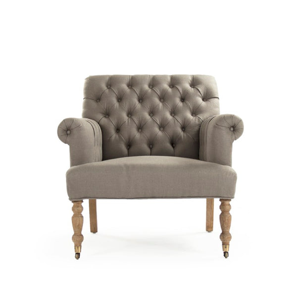 Zentique Lorraine Tufted Arm Chair in Linen with Oak Frame — Tufted Back, Plush Seat, Timeless Accent Seating (98) ZEN026 E272 A048