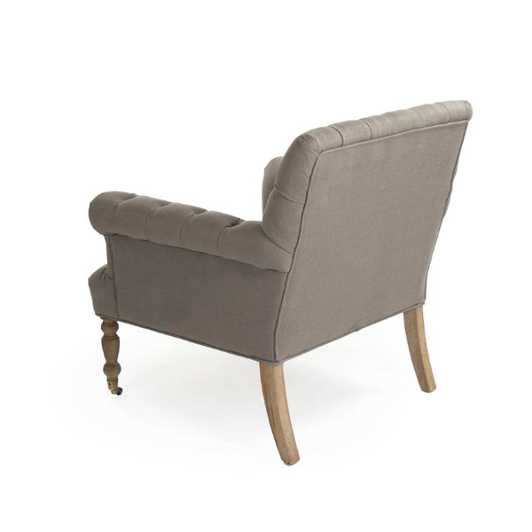 Zentique Lorraine Tufted Arm Chair in Linen with Oak Frame — Tufted Back, Plush Seat, Timeless Accent Seating (98) ZEN026 E272 A048