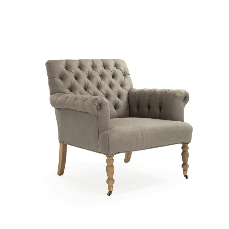 Zentique Lorraine Tufted Arm Chair in Linen with Oak Frame — Tufted Back, Plush Seat, Timeless Accent Seating (98) ZEN026 E272 A048