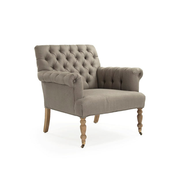 Zentique Lorraine Tufted Arm Chair in Linen with Oak Frame — Tufted Back, Plush Seat, Timeless Accent Seating (98) ZEN026 E272 A048