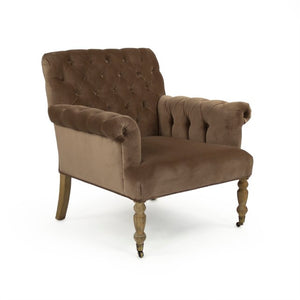 Zentique Lorraine Velvet Tufted Arm Chair with Rolled Arms and Oak Legs — Classic Comfort for Reading Nooks W34.5 x H35.75 x D33 ZEN026 E272 V011