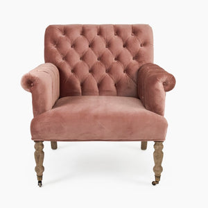 Zentique Lorraine Velvet Tufted Arm Chair with Rolled Arms and Oak Legs — Classic Comfort for Reading Nooks W34.5 x H35.5 x D33 ZEN026 E272 V069