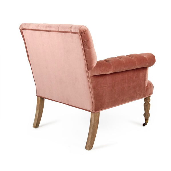 Zentique Lorraine Velvet Tufted Arm Chair with Rolled Arms and Oak Legs — Classic Comfort for Reading Nooks W34.5 x H35.5 x D33 ZEN026 E272 V069
