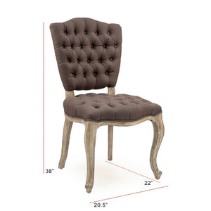 Zentique Piaf Side Chair — Solid Oak Frame with Breathable Linen Seat, Ergonomic Backrest, Timeless Elegance Limed Grey Oak, Aubergine Linen ZEN027 E272 A008