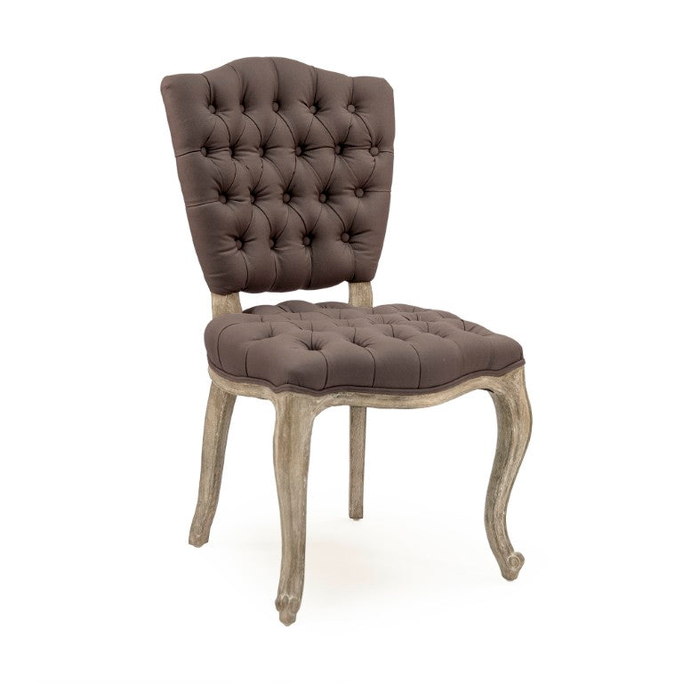 Zentique Piaf Side Chair — Solid Oak Frame with Breathable Linen Seat, Ergonomic Backrest, Timeless Elegance Limed Grey Oak, Aubergine Linen ZEN027 E272 A008