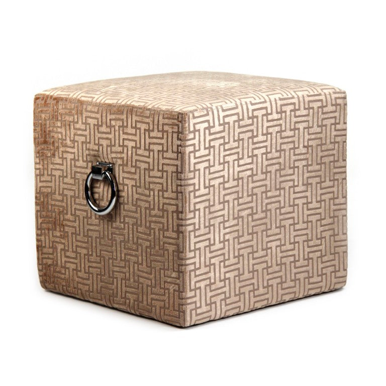 Zentique Karina Velvet Oak Stool with Metal Accents — Compact 19" Square Vanity Seat for Modern Homes Crushed Champagne Velvet ZEN02 O