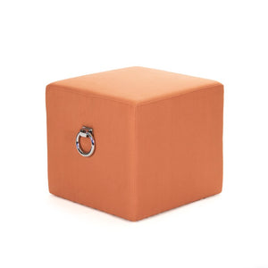 Zentique Karina Velvet Oak Stool with Metal Accents — Compact 19" Square Vanity Seat for Modern Homes Orange Linen ZEN02 S