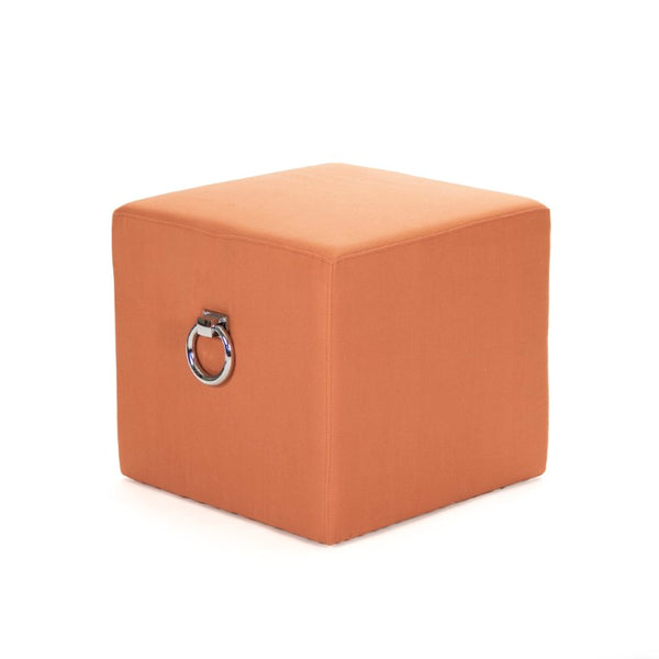 Zentique Karina Velvet Oak Stool with Metal Accents — Compact 19" Square Vanity Seat for Modern Homes Orange Linen ZEN02 S